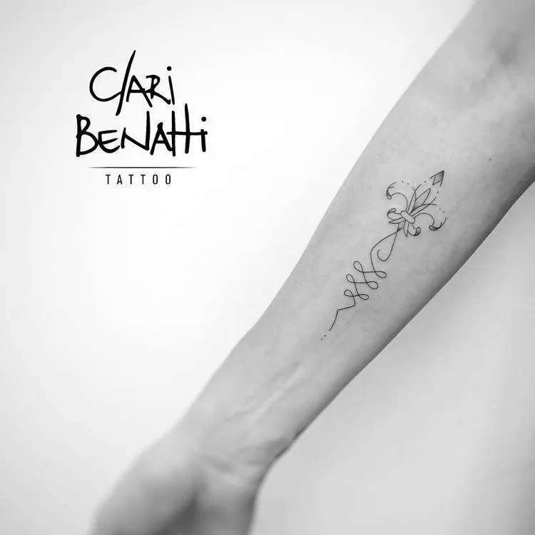 Unalome and Fleur de Lis Tattoo by Clari Benatti