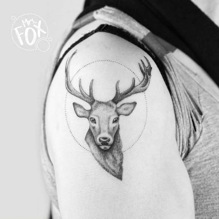 Deer and Dotwork Circle Tattoo by Mrs Fox