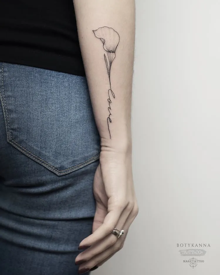 Calla Lily and Word Tattoo by Anna Botyk 