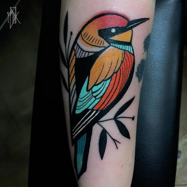 Colored Bird Tattoo by Marta Kudu