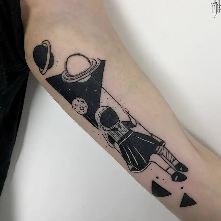 Swinging Space Girl Tattoo by Marta Kudu