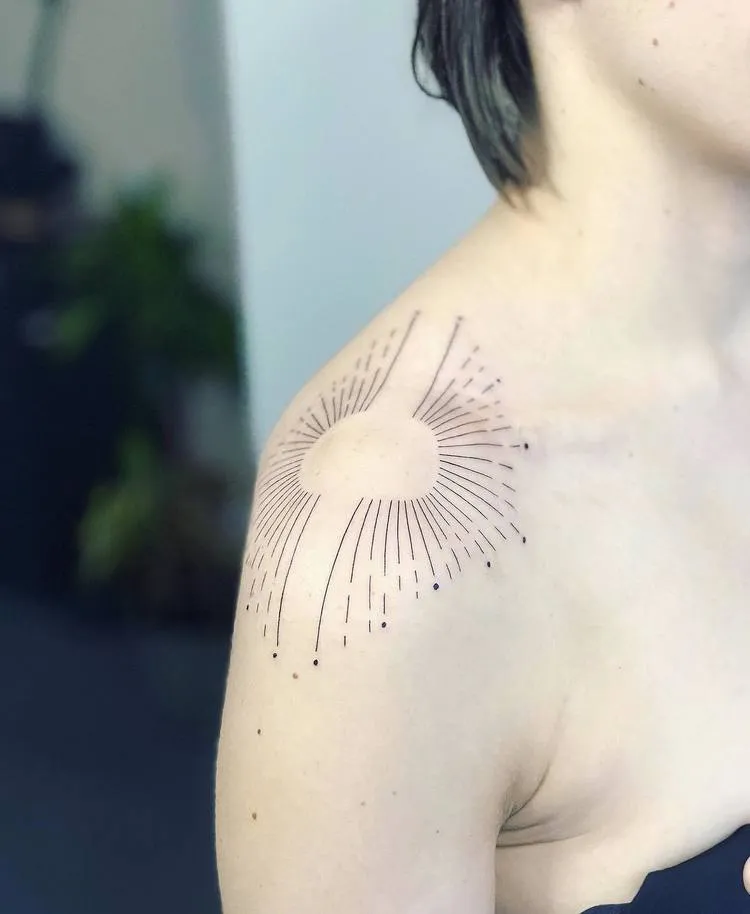 Linework Sun Tattoo by Laura Martinez