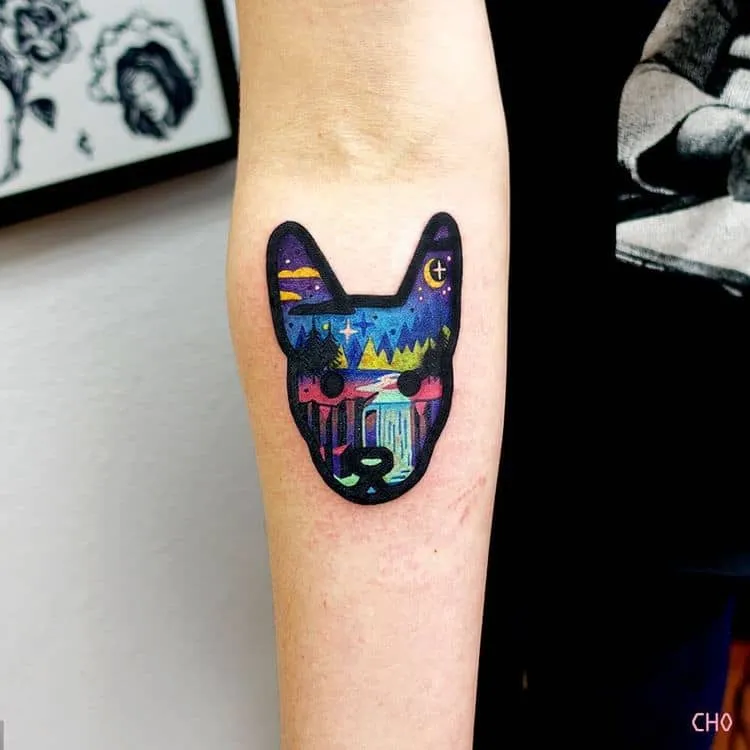 Dog and Landscape Tattoo by Chotattooer