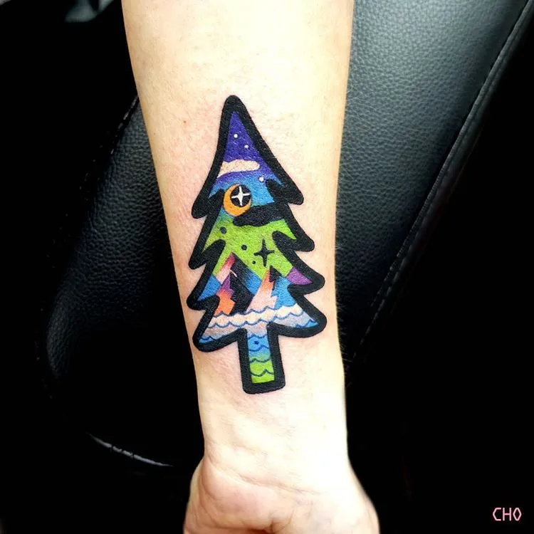 Fir Tree and Landscape Tattoo by Chotattooer
