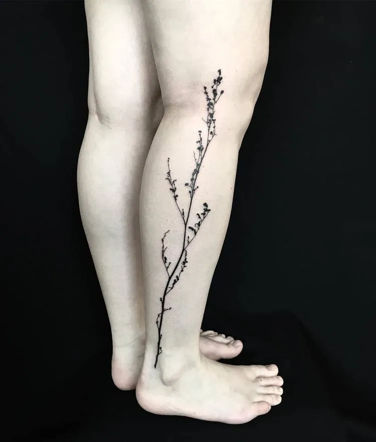 Blackwork Plant Tattoo by Mary Tereshchenko
