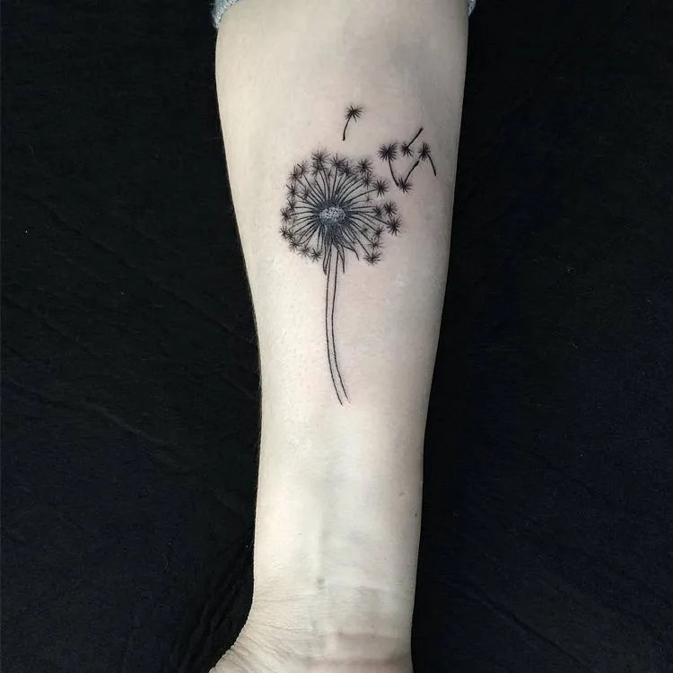 Blackwork Dandelion Tattoo by Mary Tereshchenko