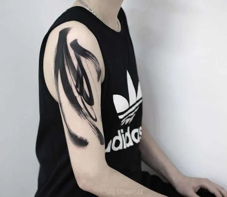 Blackwork Brush Stroke Tattoos by Lee Stewart