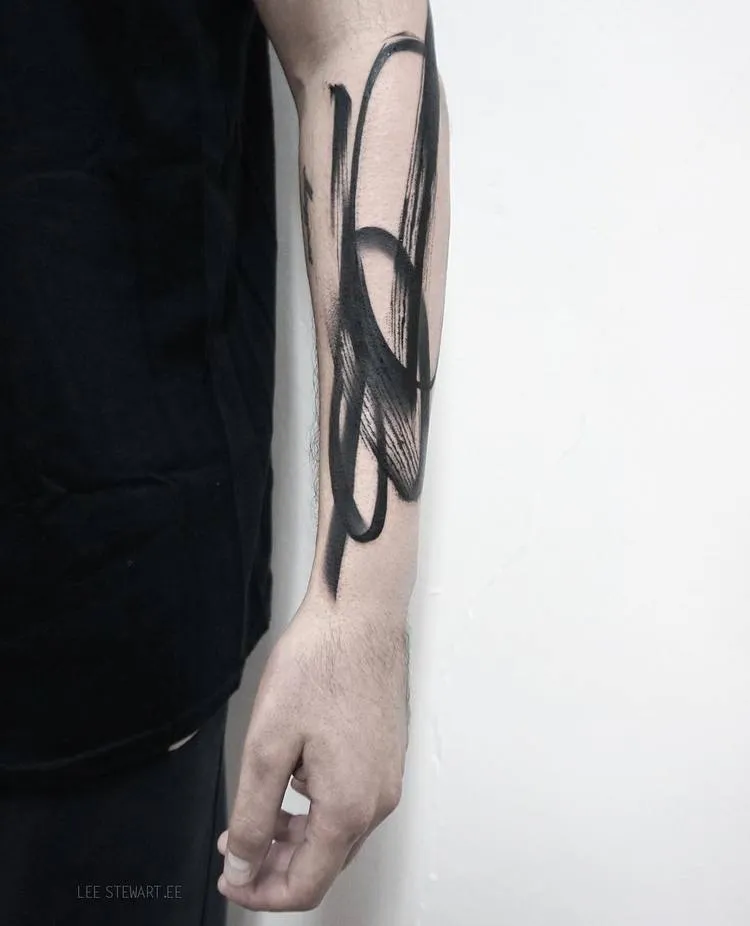Blackwork Brush Stroke Tattoos by Lee Stewart