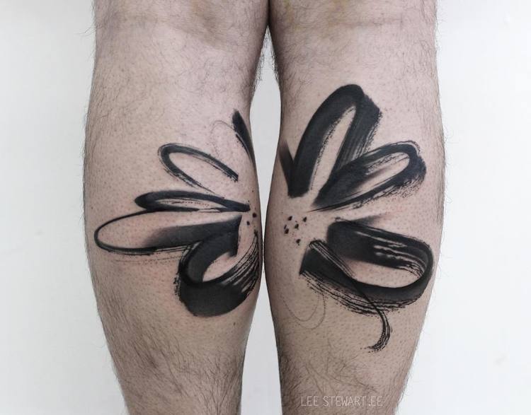 Blackwork Brush Stroke Tattoos by Lee Stewart