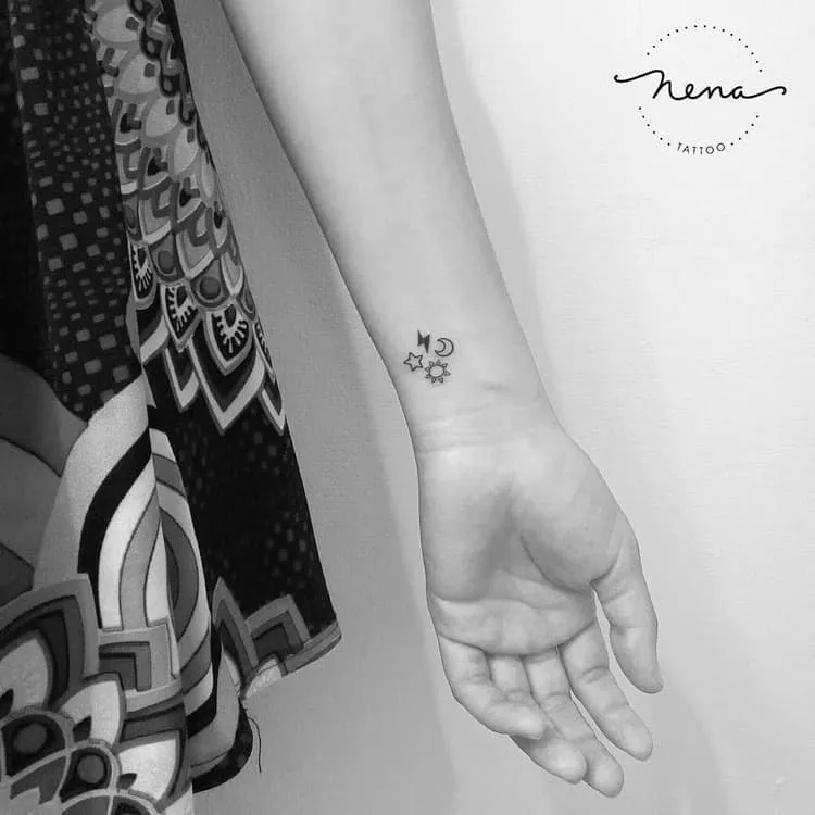 Sun, Moon, Star and Lightning Bolt Tattoo by Nena_Tattoo