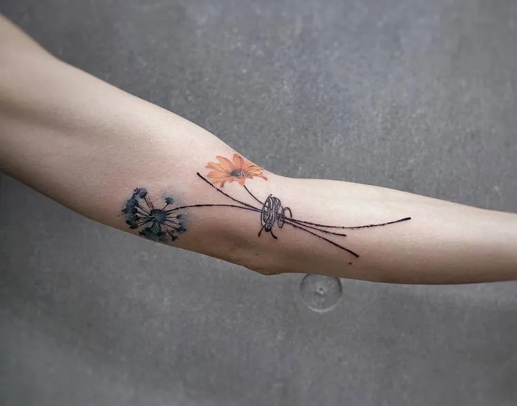 Dandelion and Daisy Tattoo By Chen Jie