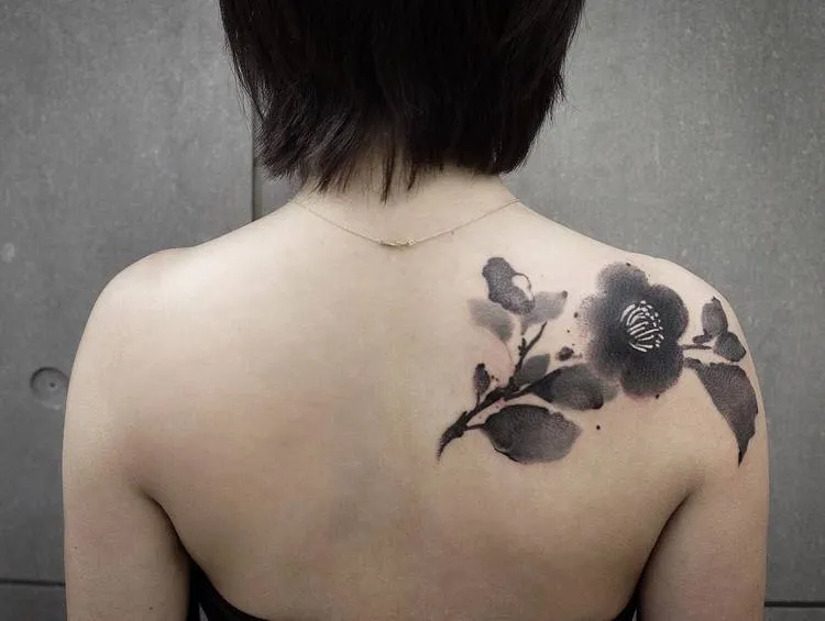 Watercolor Flower Tattoo By Chen Jie