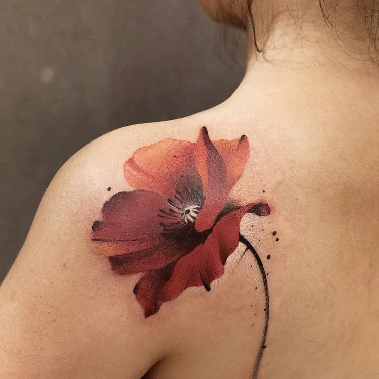 Red Poppy Tattoo By Chen Jie