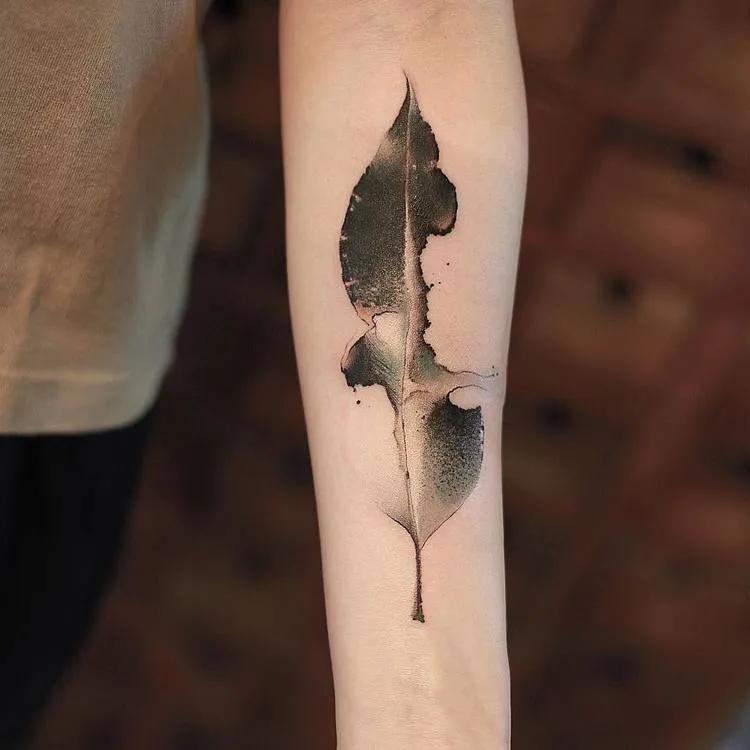 Watercolor Leaf Tattoo By Chen Jie