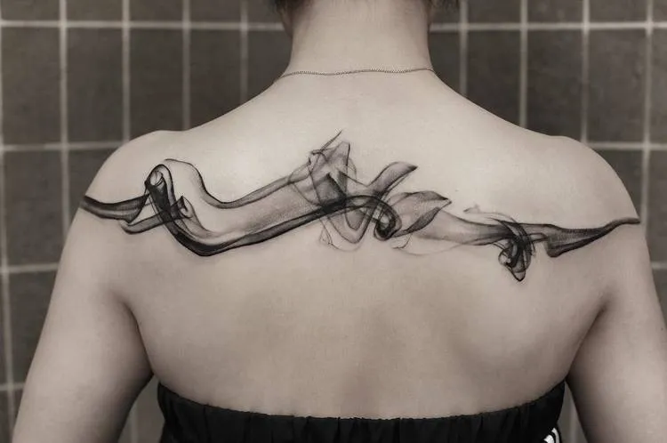 Watercolor Abstract Upper Back Tattoo By Chen Jie