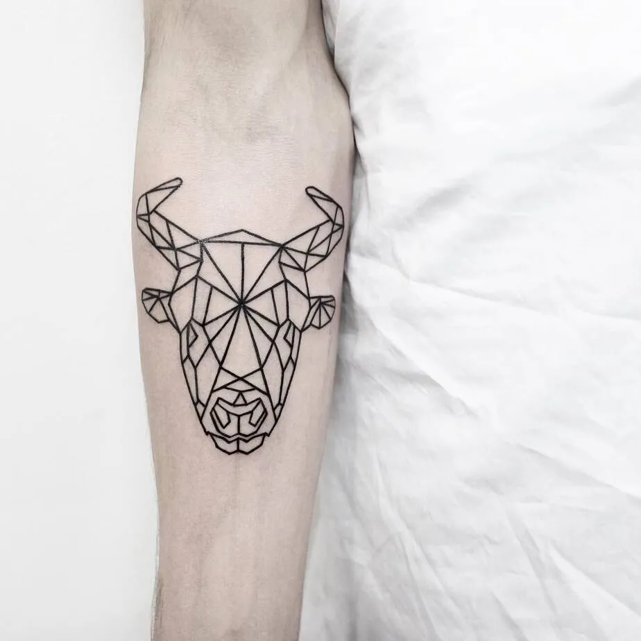 Geometric Bull Head Tattoo by Malvina Maria Wisniewska