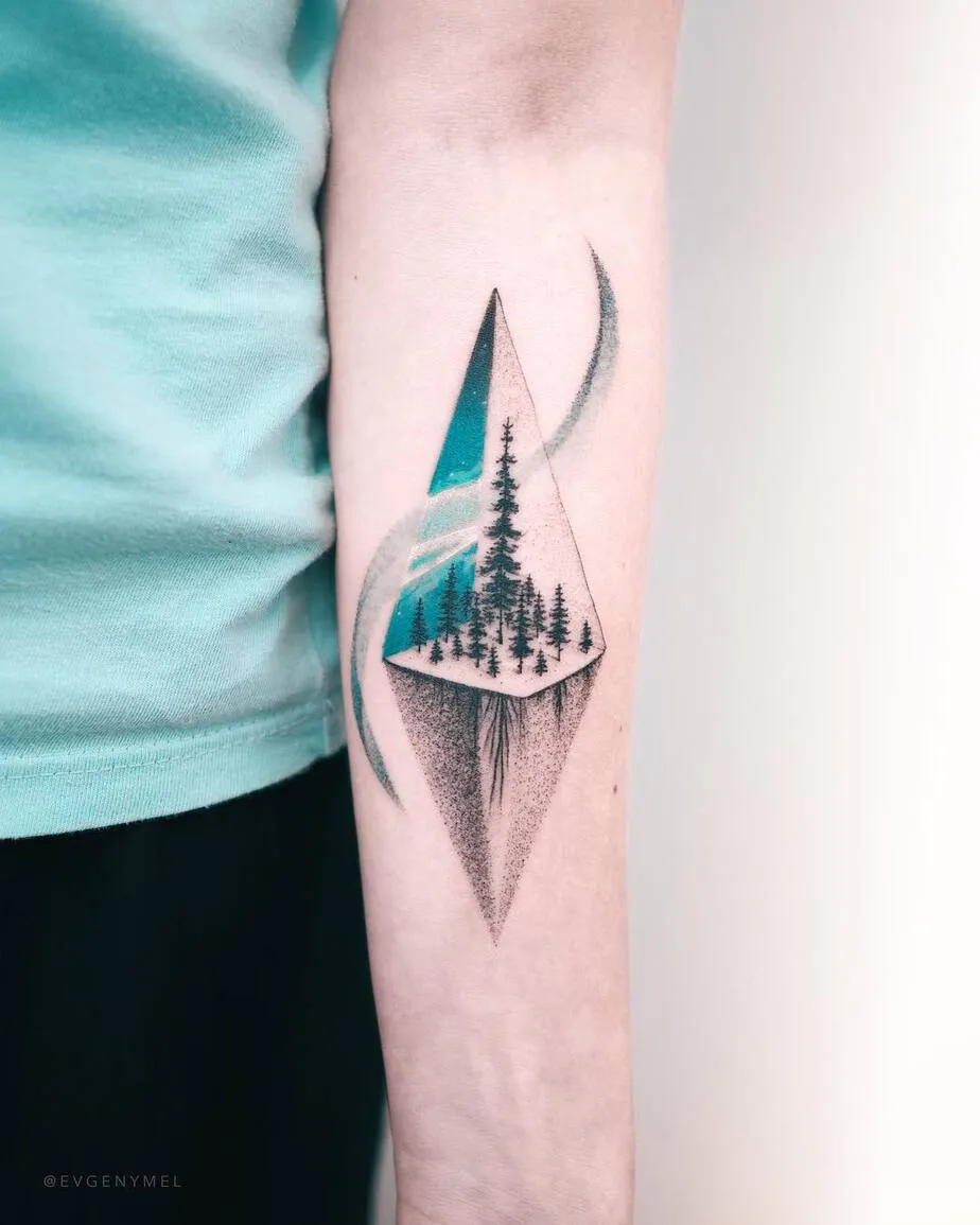 Geometric Two-Dimensional Forest Tattoo by Evgeny Mel