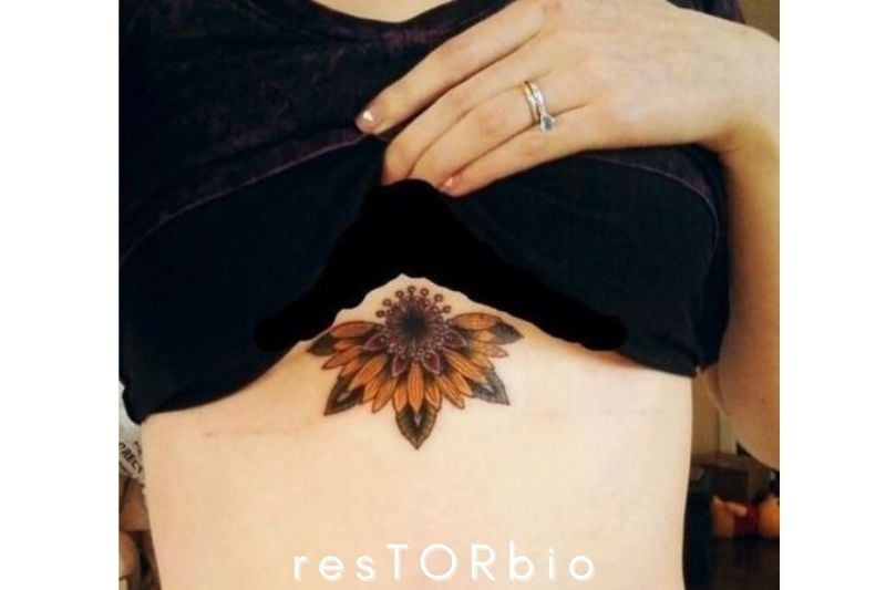 Sunflower under Boob Tattoos