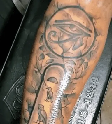 Eye of Horus Tattoo with Egyptian Hieroglyphs