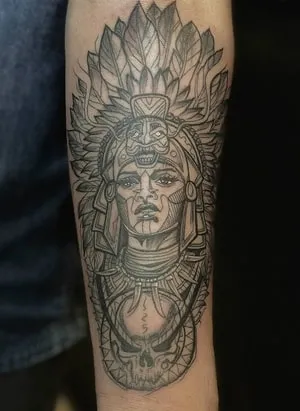 Aztec Feathered Headdress Tattoo