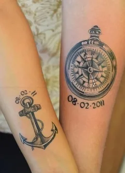 Compass and Anchor Couple Tattoo