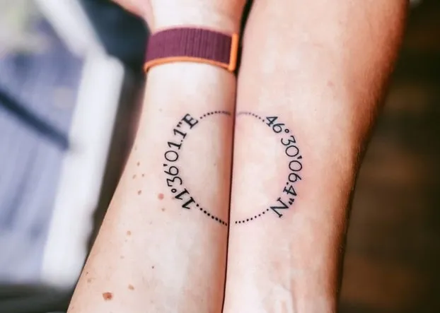 Couple Tattoo of Coordinates or Landmarks2