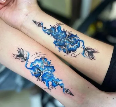 Couple Tattoo with Watercolor Splashes