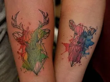 Couple Tattoo with Watercolor Splashes