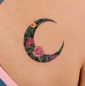 Crescent Moon Tattoo Idea3 flower Crescent Moon Tattoo Idea