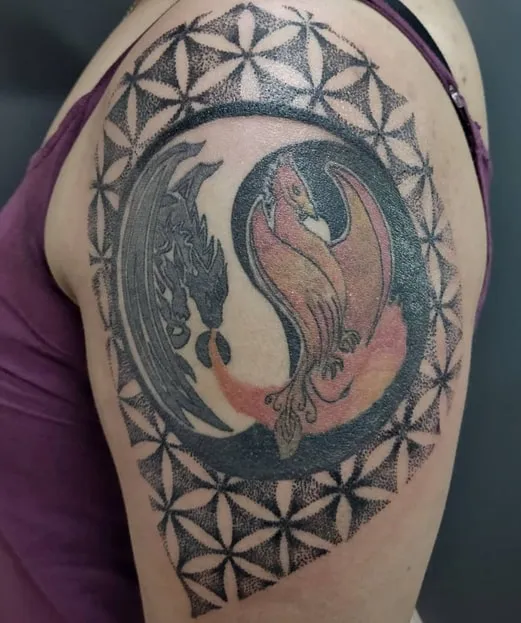 Dragon and Phoenix Yin Yang Tattoo