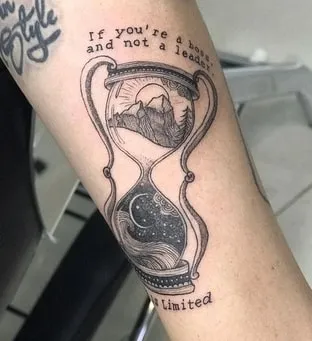 Hourglass with Quote Tattoo Hourglass with Quote Tattoo