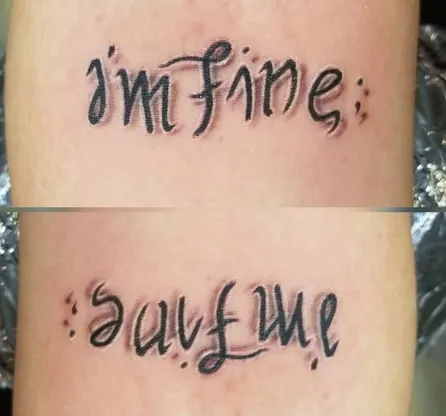I’m fine Save Me Ambigram Tattoo