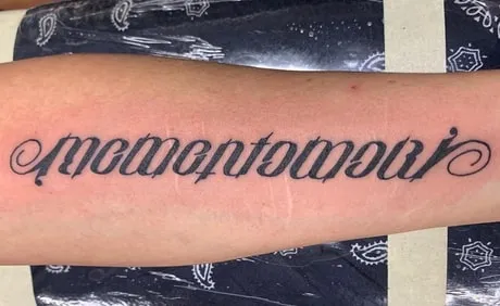 Memento Mori Ambigram Tattoo