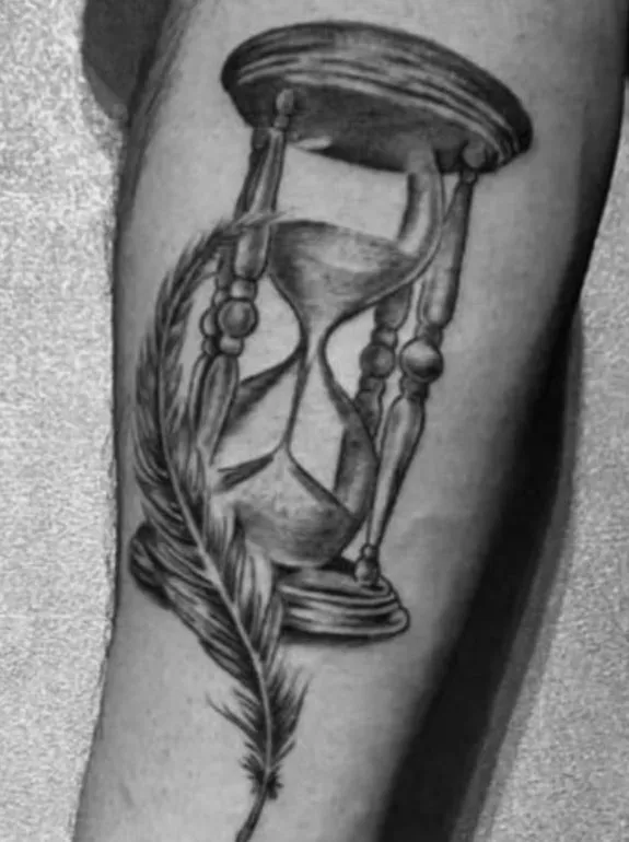 Quill and Ink Hourglass Tattoo