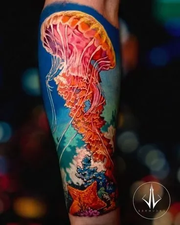 Realistic Watercolor Jellyfish Tattoo