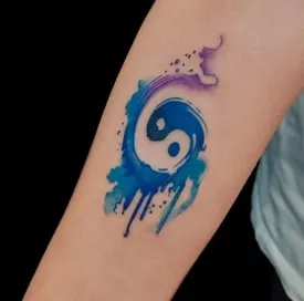 Watercolor Swirls Yin Yang Tattoo