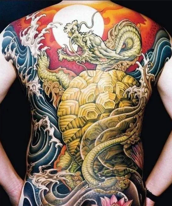 Yakuza dragon tattoo with waves