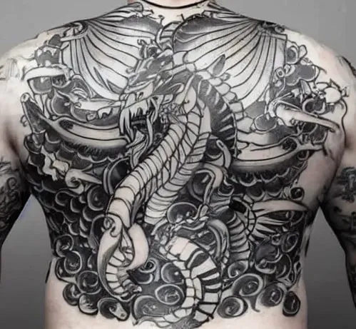 black and white Yakuza dragon tattoo
