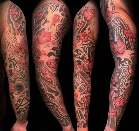 cherry blossom sleeve tattoo