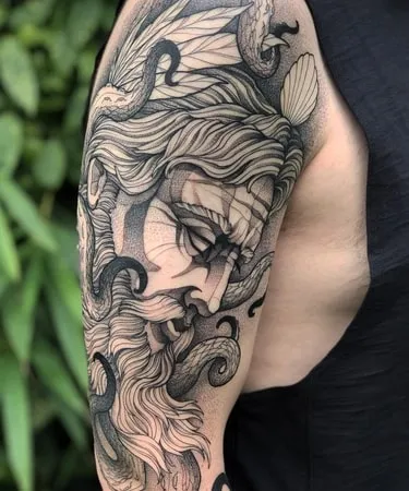 side view poseidon tattoo
