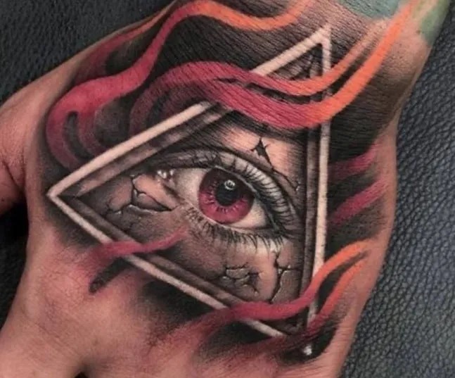 triangle eye tattoo with fire