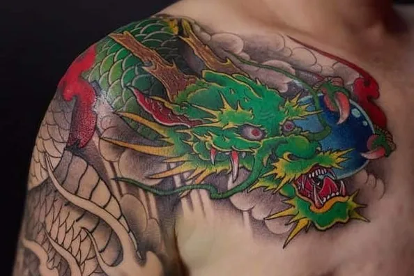 watercolor Yakuza dragon tattoo