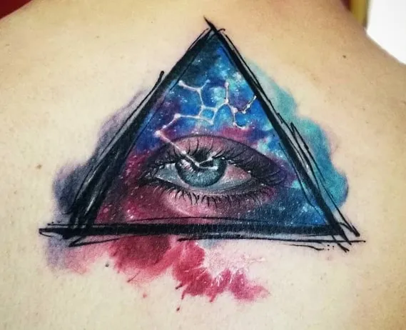 watercolor triangle eye tattoo