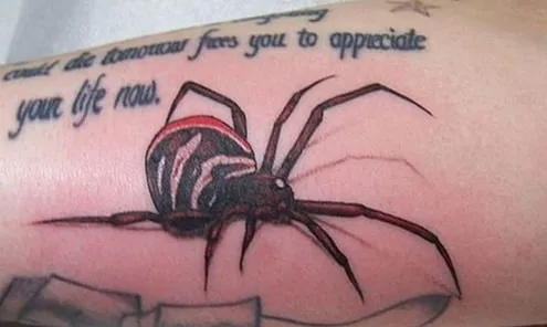 Black Widow with Quotes or Script Tattoo Idea