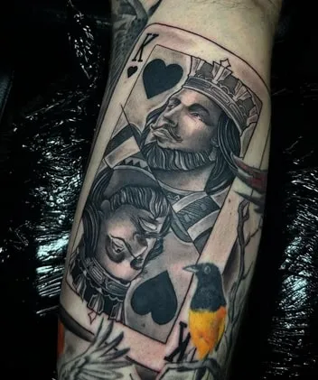 Black and Gray King of Hearts Tattoo