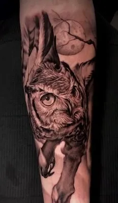Black and grey owl tattoo idea Black and grey owl tattoo idea