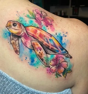 Colorful and Watercolor Sea Turtle Tattoos