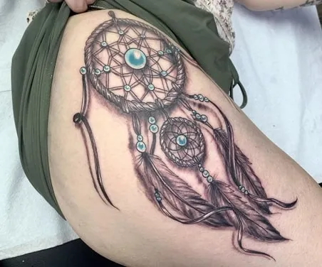 Dream Catcher Tattoo Ideas 5 thigh Dream Catcher Tattoo Idea