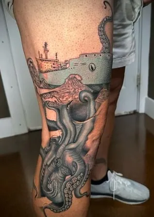 leg kraken tattoo idea
