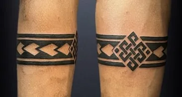 dual design black band on arm tattoo idea